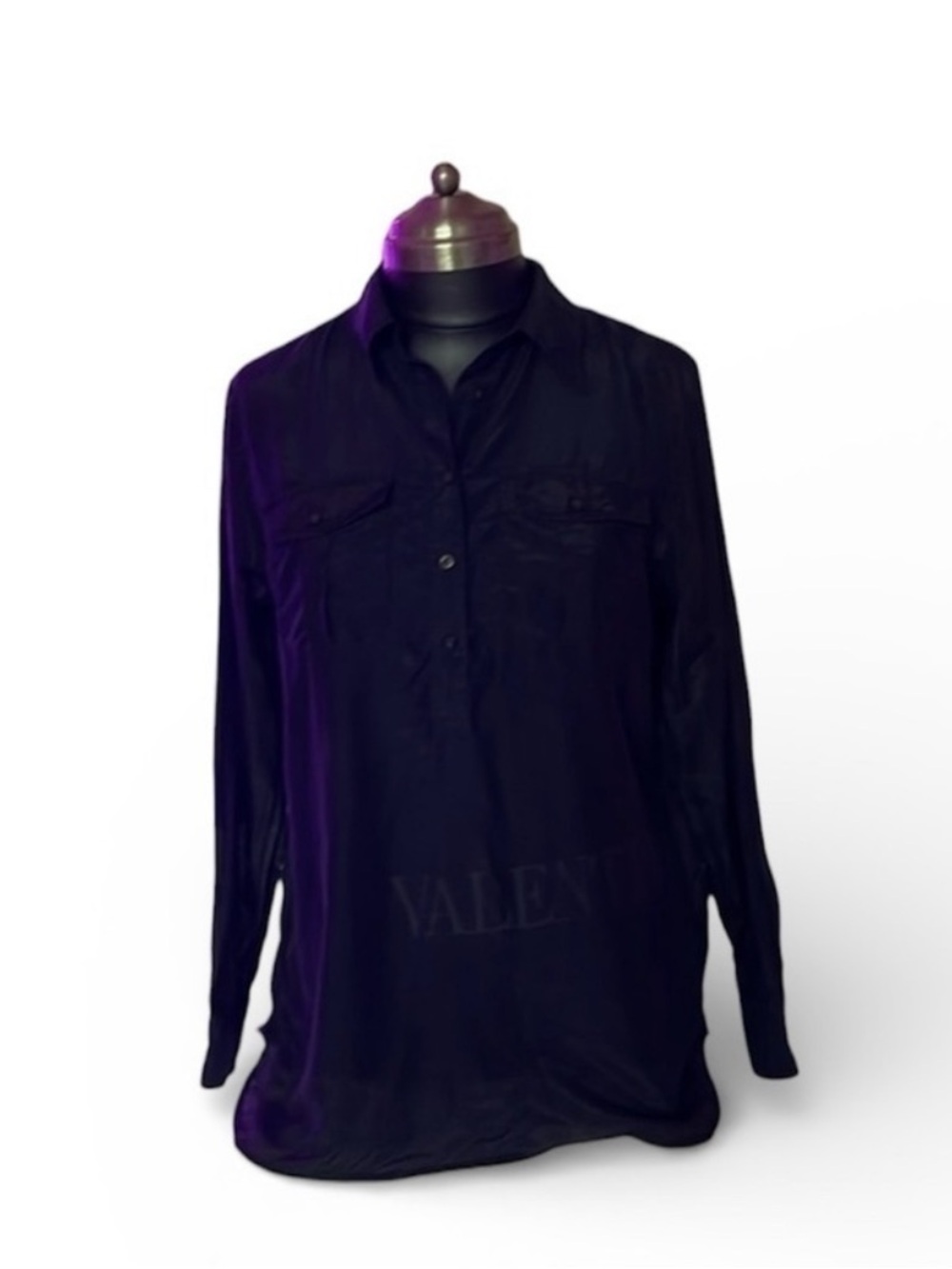 Women’s Black Long-Sleeve Button Polo Shirt